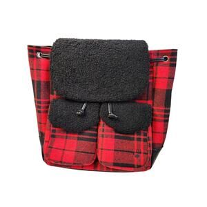 BearPaw red and black plaid backpack NWT